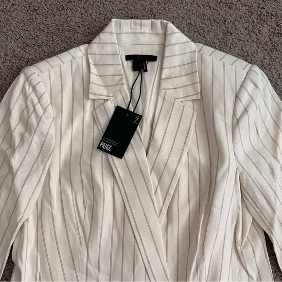 Paige Rosette Stripe Double Breasted Linen Blend Blazer Womens 6 - Picture 7 of 14
